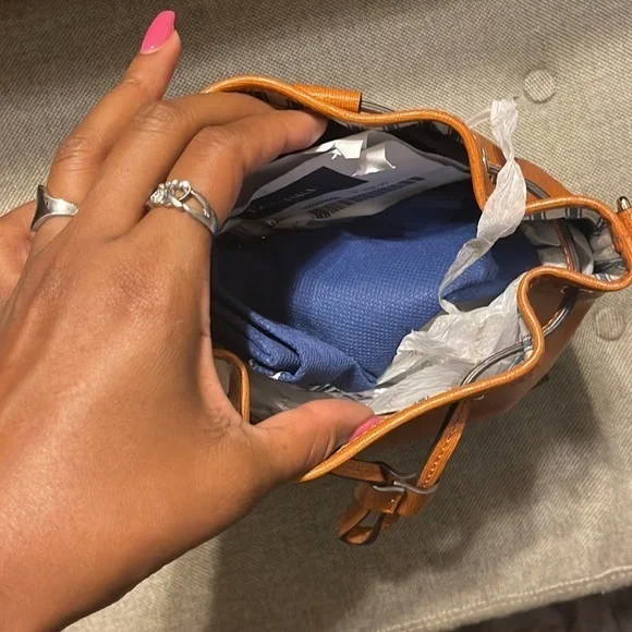 Dooney & Bourke Brown Saffiano Small Drawstring Crossbody Bag - Picture 6 of 9